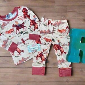 Kids Retro Cowboy, Cowgirl Print Pajamas /